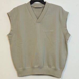 Fear of God ESSENTIALS V-Neck Sweatshirt Pullover Vest Taupe | Women Med NWOT